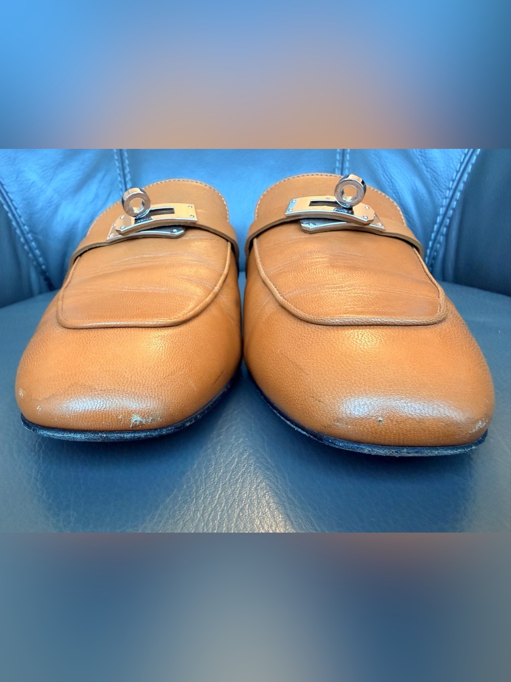 Hermes Oz Mule slides Natural brown  Leather  Loafers Size 40 - Picture 7 of 16